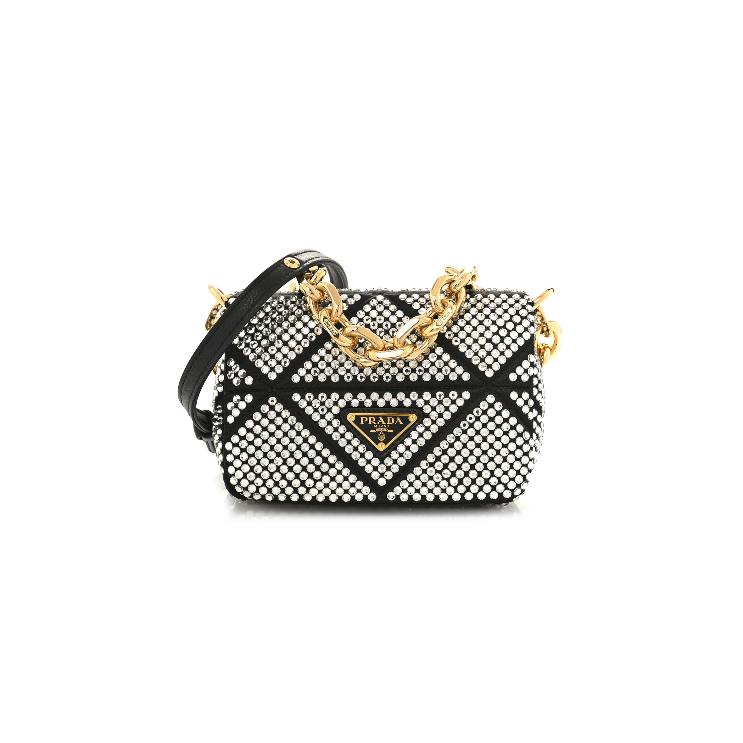 PRADA CRYSTAL MINI BAG WITH CHAIN BLACK 1BD329 (17*11.5*6cm)